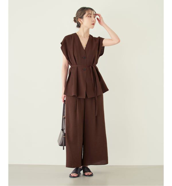 NOBLE「《セットアップ対応》【洗える】ファジーリネンVカラーベルテッドブラウス」|シャツ・ブラウス|