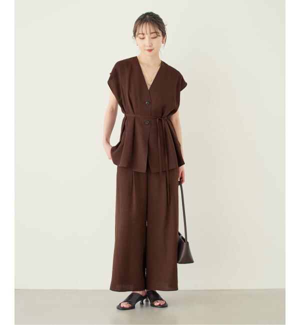 NOBLE「《セットアップ対応》【洗える】ファジーリネンVカラーベルテッドブラウス」|シャツ・ブラウス|