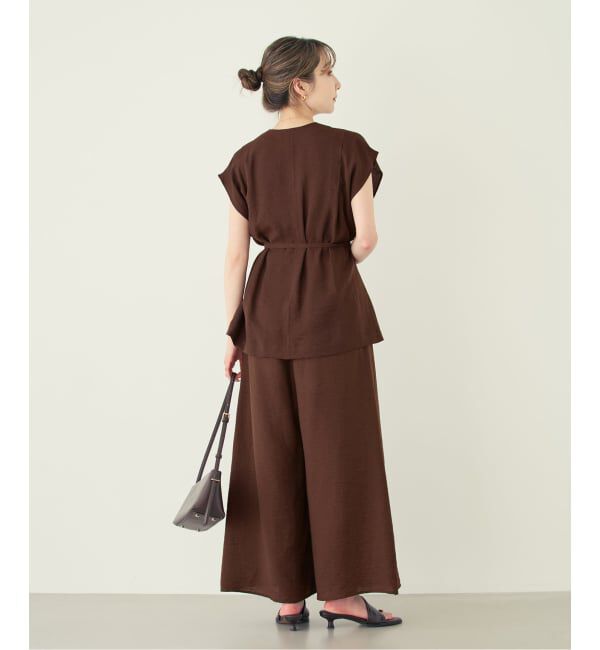 NOBLE「《セットアップ対応》【洗える】ファジーリネンVカラーベルテッドブラウス」|シャツ・ブラウス|
