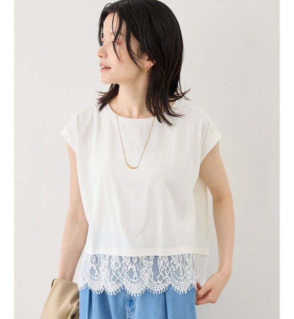 Rope&rsquo;Picnic「レースドッキングフレンチスリーブトップス/UVカット・接触冷感・汗染み防止」|Tシャツ・カットソー|