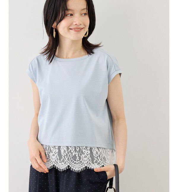 Rope&rsquo;Picnic「レースドッキングフレンチスリーブトップス/UVカット・接触冷感・汗染み防止」|Tシャツ・カットソー|