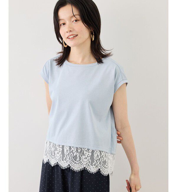 Rope&rsquo;Picnic「レースドッキングフレンチスリーブトップス/UVカット・接触冷感・汗染み防止」|Tシャツ・カットソー|