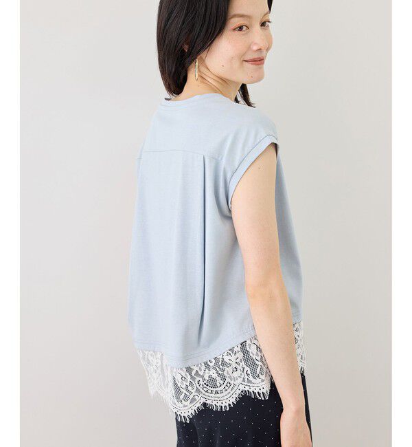 Rope&rsquo;Picnic「レースドッキングフレンチスリーブトップス/UVカット・接触冷感・汗染み防止」|Tシャツ・カットソー|