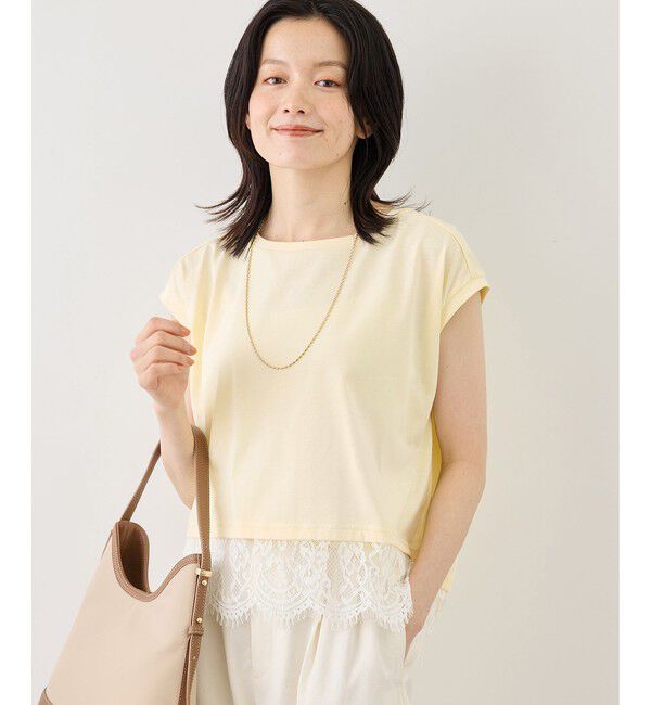 Rope&rsquo;Picnic「レースドッキングフレンチスリーブトップス/UVカット・接触冷感・汗染み防止」|Tシャツ・カットソー|