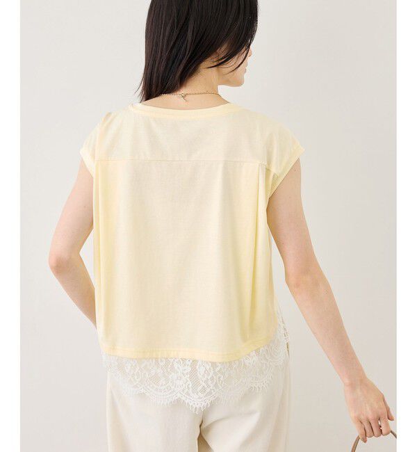 Rope&rsquo;Picnic「レースドッキングフレンチスリーブトップス/UVカット・接触冷感・汗染み防止」|Tシャツ・カットソー|