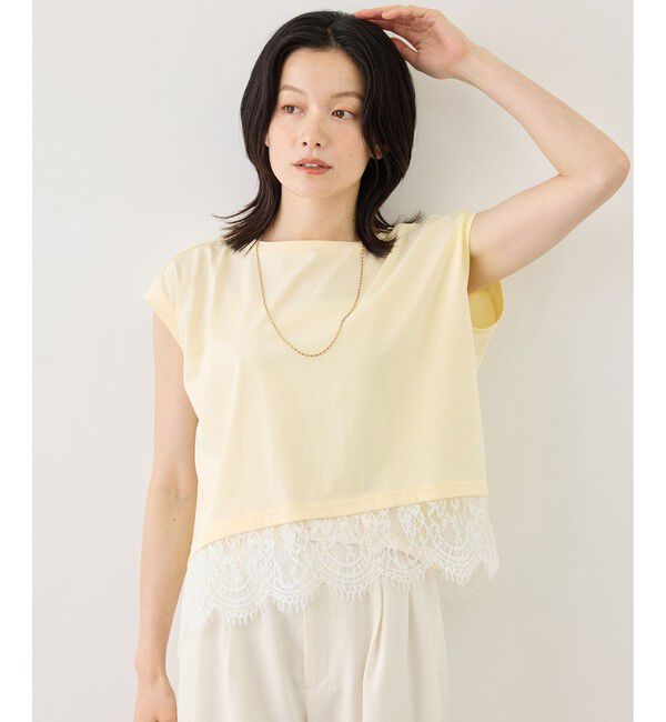 Rope&rsquo;Picnic「レースドッキングフレンチスリーブトップス/UVカット・接触冷感・汗染み防止」|Tシャツ・カットソー|