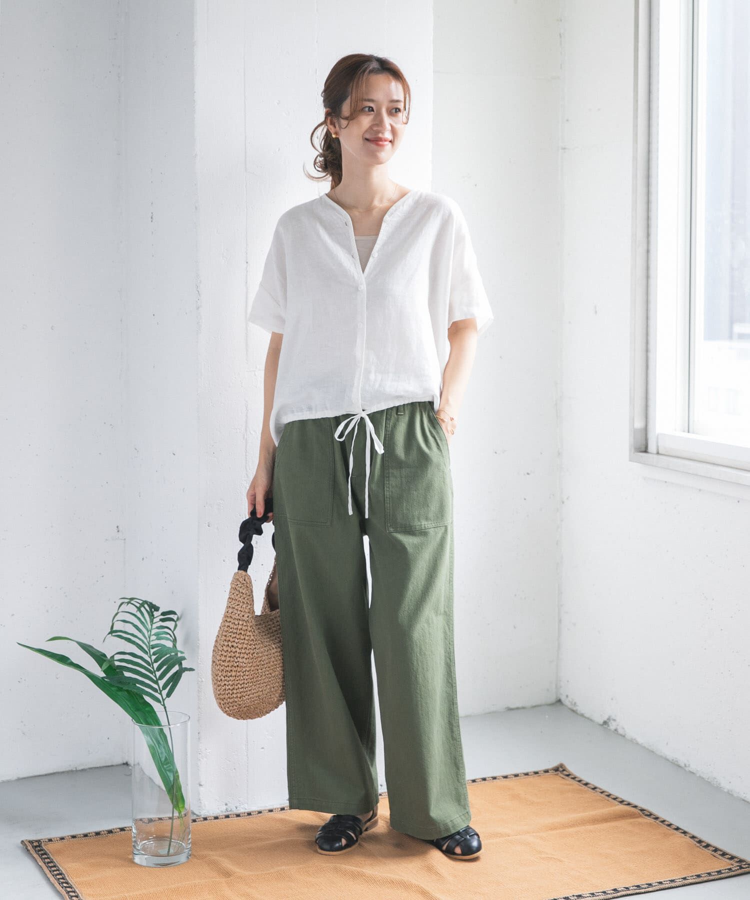 URBAN RESEARCH DOORS「リネンフレンチスリーブドロストブラウス」|シャツ・ブラウス|