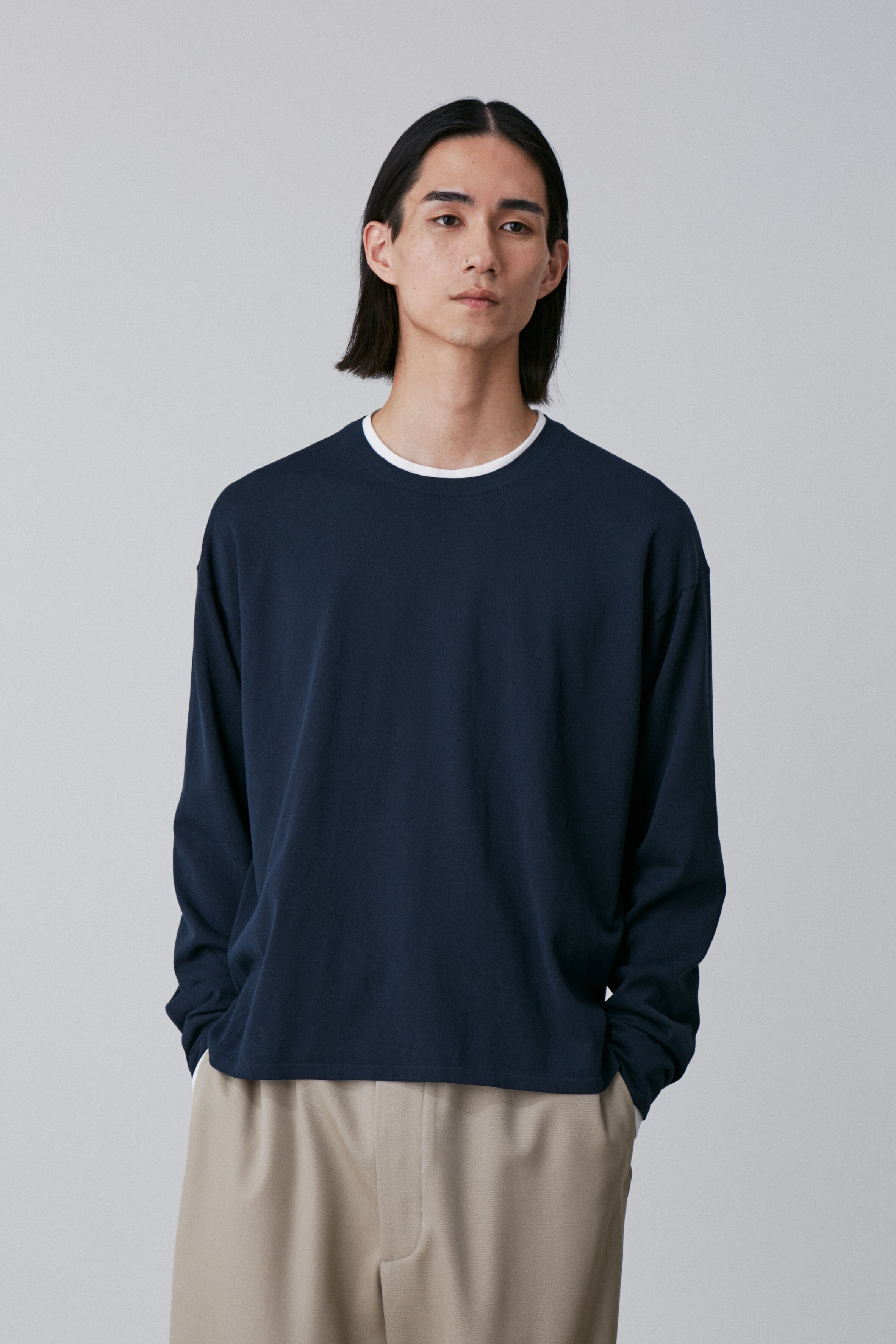 YLEVE 「YLEVE / GAS SINGEING COTTON KNIT PULL OVER」|ニット・セーター|ネイビー