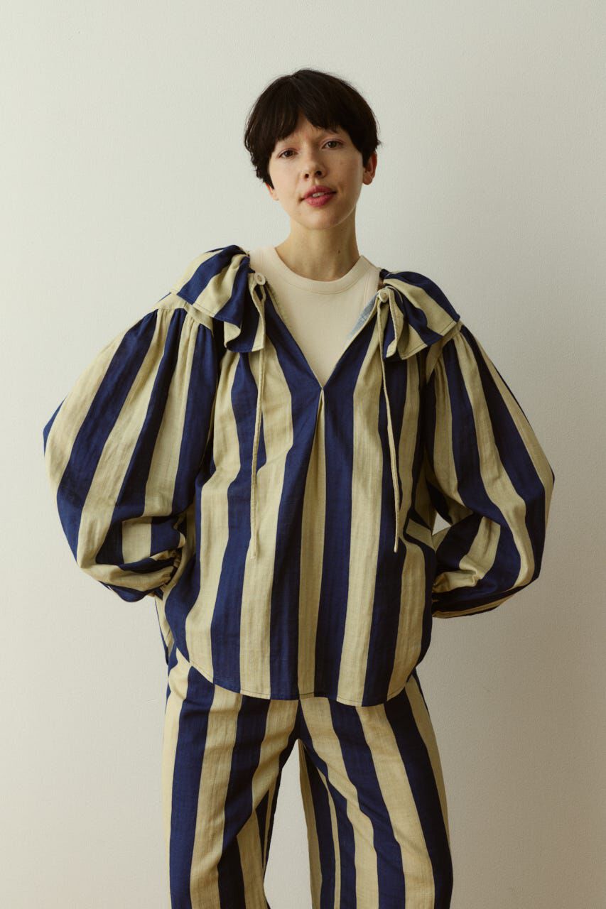 HeRIN.CYE「Stripe gauze  blouse」|シャツ・ブラウス|柄NVY5