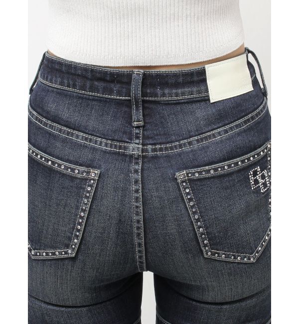 GYDA「ハイウエスト strap cargo designフレアデニムパンツ」|デニム|
