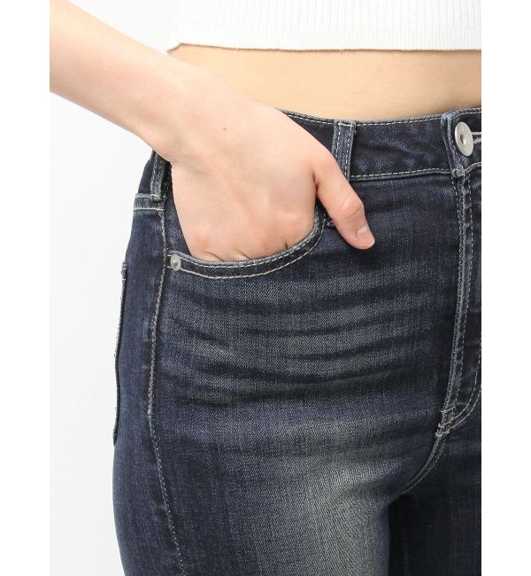 GYDA「ハイウエスト strap cargo designフレアデニムパンツ」|デニム|