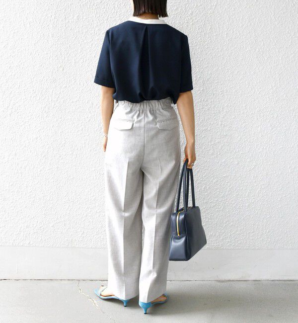SHIPS for women「《追加予約》〈手洗い可能〉パイピング キーネック 半袖 ブラウス」|シャツ・ブラウス|