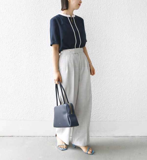 SHIPS for women「《追加予約》〈手洗い可能〉パイピング キーネック 半袖 ブラウス」|シャツ・ブラウス|