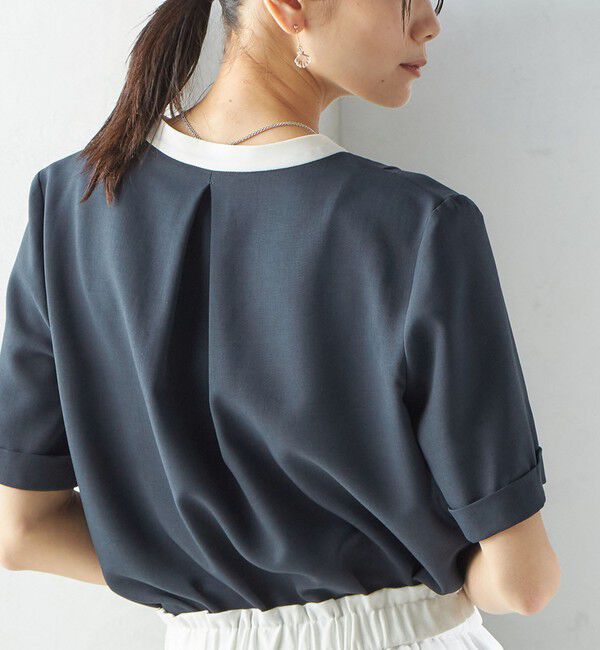 SHIPS for women「《追加予約》〈手洗い可能〉パイピング キーネック 半袖 ブラウス」|シャツ・ブラウス|