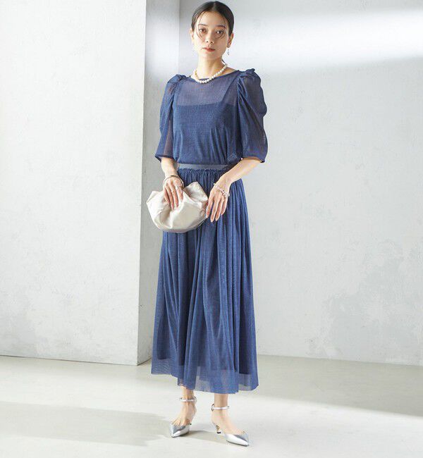 SHIPS for women「troisiemeCHACO:〈手洗い可能〉デニム プリント チュール ブラウス」|シャツ・ブラウス|
