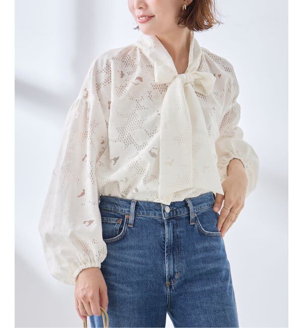 journal standard L'essage「《追加予約》IPEKERDOT&FLOWER/シアーボウブラウス」|シャツ・ブラウス|ホワイト