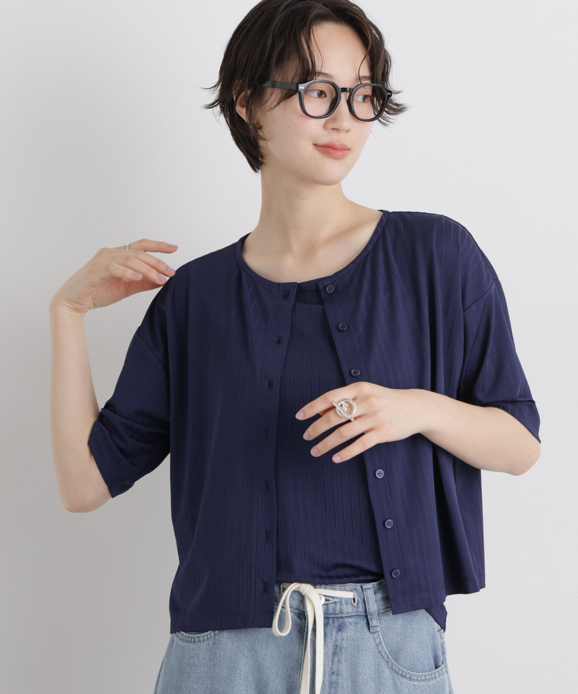 nano･universe「ｴｽﾃﾙﾜｲﾄﾞﾘﾌﾞ半袖ｶｰﾃﾞｨｶﾞﾝ&ﾀﾝｸｱﾝｻﾝﾌﾞﾙｾｯ」|Tシャツ・カットソー|