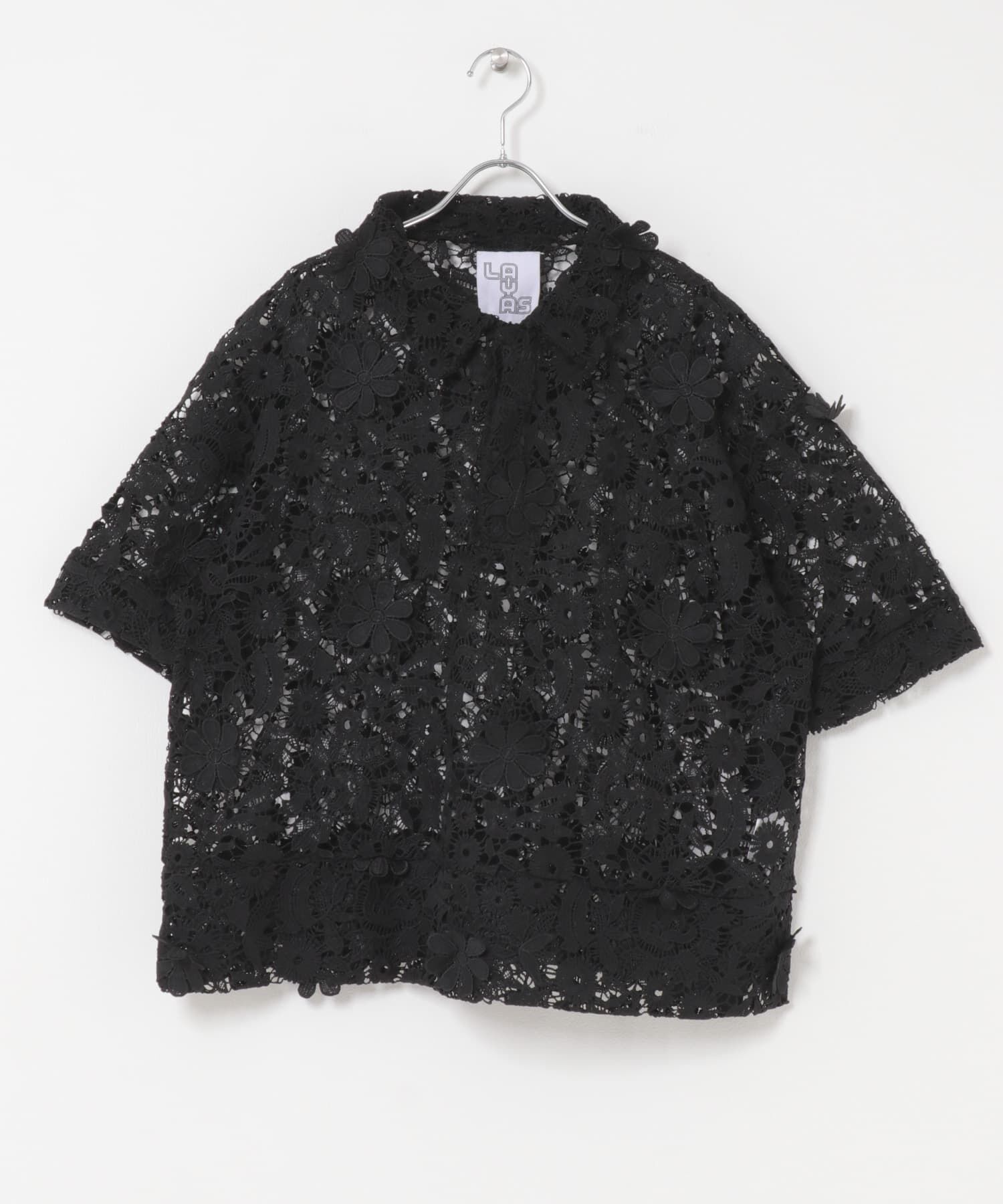 URBAN RESEARCH DOORS「LAYAS　LACE SKIPPER SHORT-SLEEVE PULLOVER」|シャツ・ブラウス|ブラック