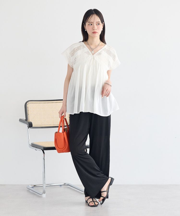 earth music&ecology「【WEB・一部店舗限定】レース&ピンタックフレンチブラウス」|シャツ・ブラウス|
