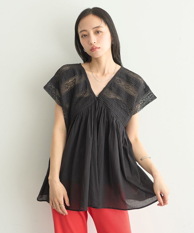 earth music&ecology「【WEB・一部店舗限定】レース&ピンタックフレンチブラウス」|シャツ・ブラウス|