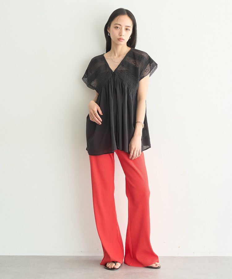 earth music&ecology「【WEB・一部店舗限定】レース&ピンタックフレンチブラウス」|シャツ・ブラウス|