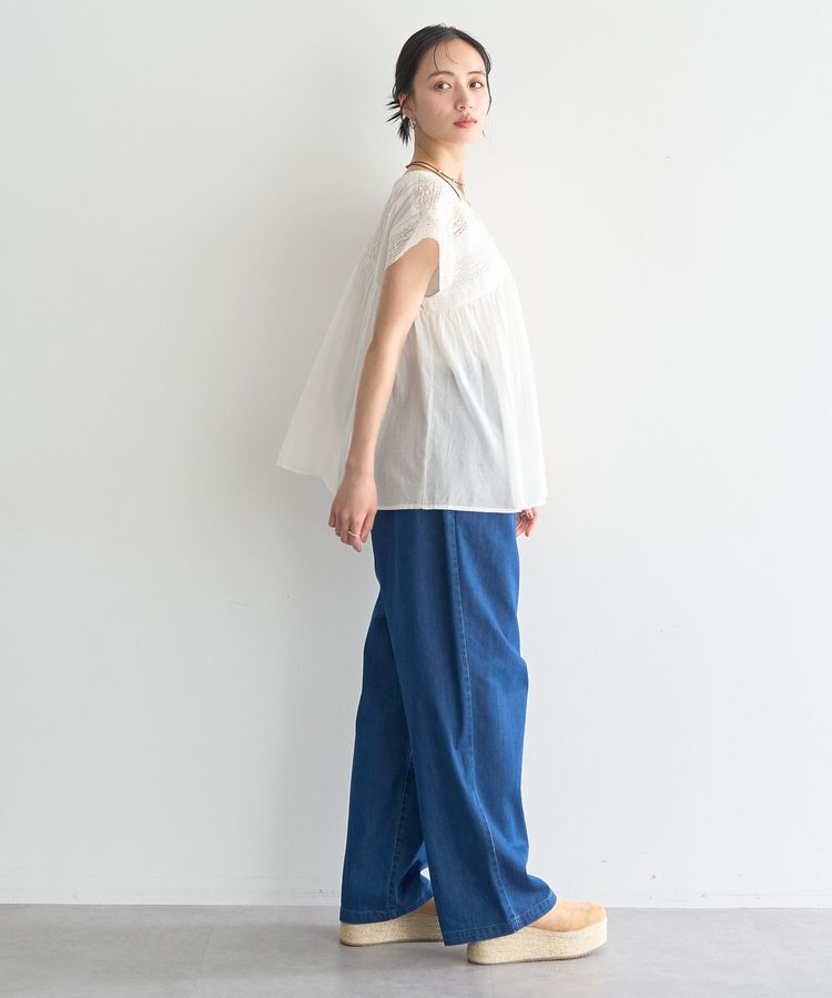 earth music&ecology「【WEB・一部店舗限定】レース&ピンタックフレンチブラウス」|シャツ・ブラウス|