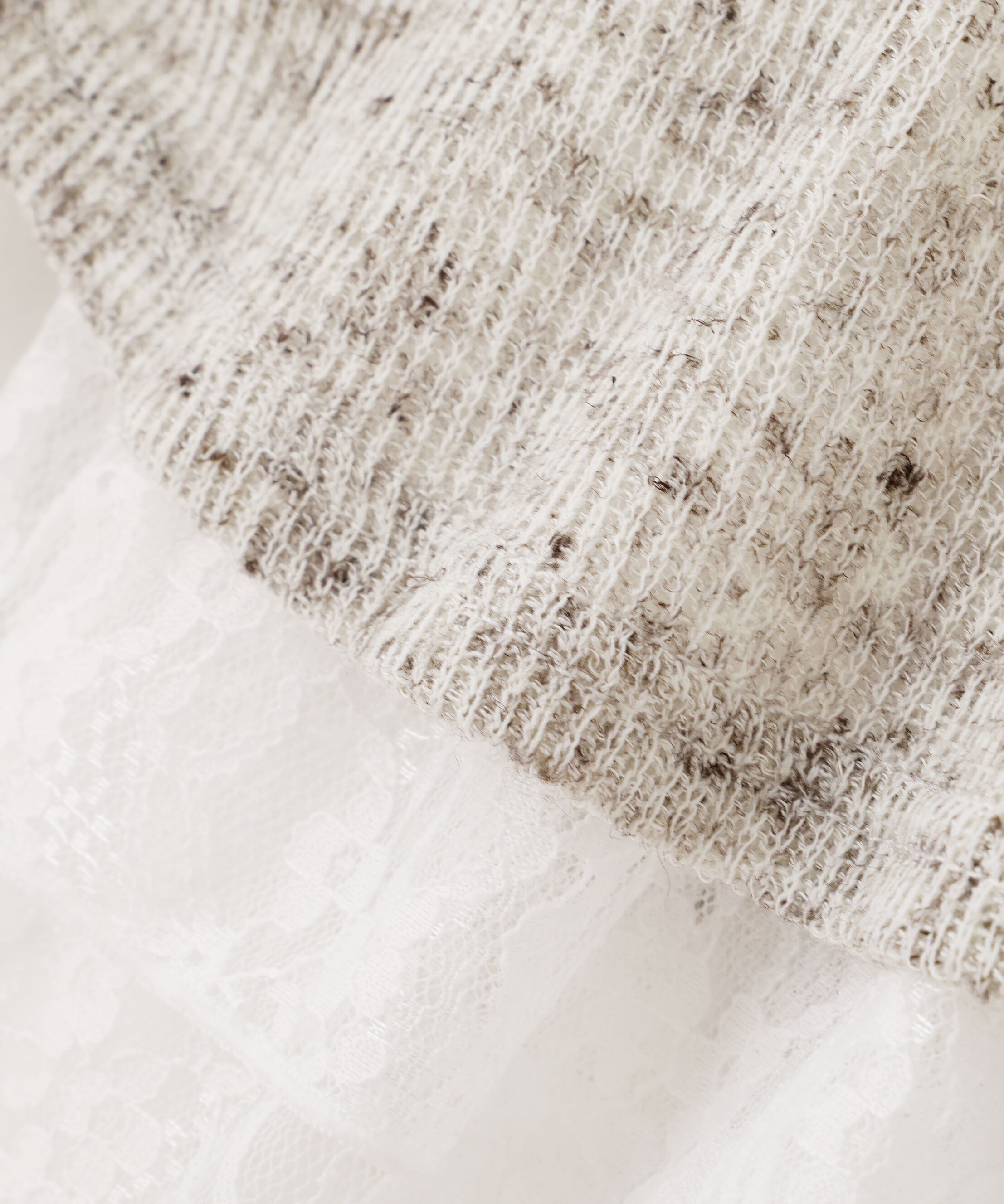 「メランジドロスト半袖レースティアードキャミセット」|Tシャツ・カットソー|