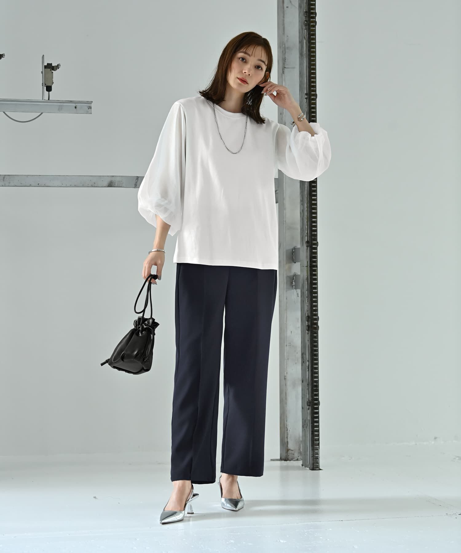 STYLE DELI「【Kana Oyama&times;BLK001】チュール袖トップス／DELI size」|Tシャツ・カットソー|