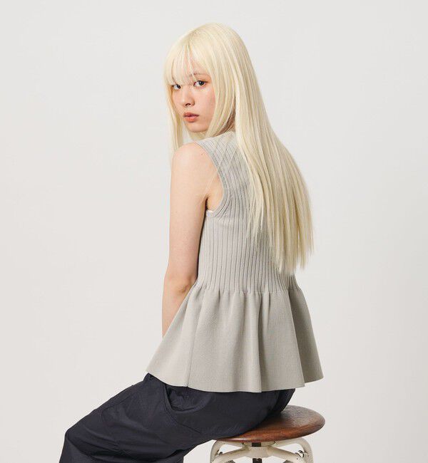 BEAUTY&YOUTH UNITED ARROWS「【WEB限定 Wardrobe DAILY MINIMAL】ペプラム2WAY ノースリーブリブニット ウォッシャブル」|ニット・セーター|LT.GRAY