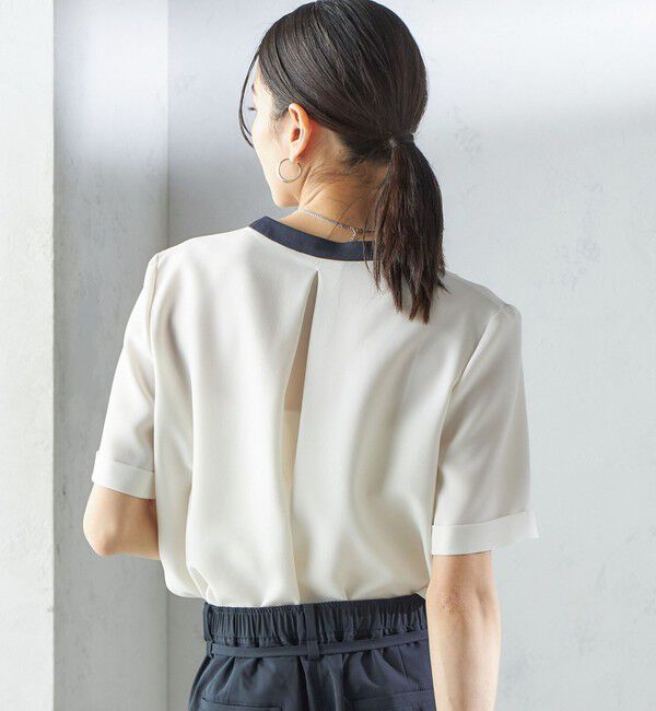SHIPS for women「《追加予約》〈手洗い可能〉パイピング キーネック 半袖 ブラウス」|シャツ・ブラウス|