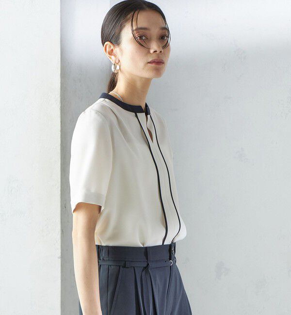 SHIPS for women「《追加予約》〈手洗い可能〉パイピング キーネック 半袖 ブラウス」|シャツ・ブラウス|