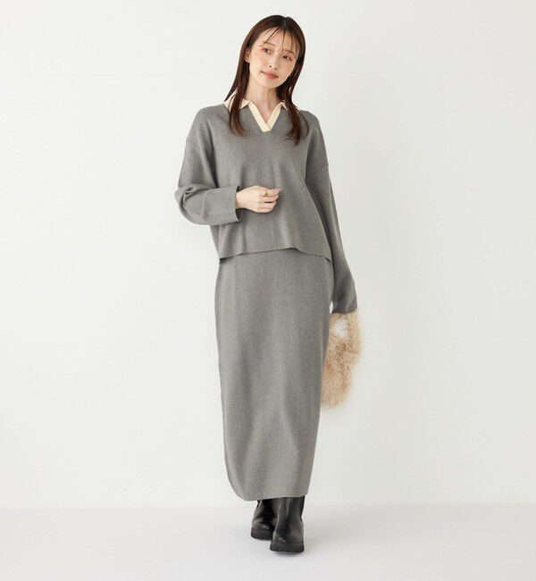 SHIPS Colors 「SHIPS Colors:〈手洗い可能〉スキッパー ニット &times; スカート セットアップ◇」|ニット・セーター|
