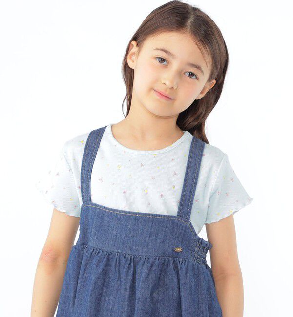 SHIPS KIDS「SHIPS KIDS:100～130cm /フラワー テキスタイル リブTシャツ」|Tシャツ・カットソー|ライトブルー