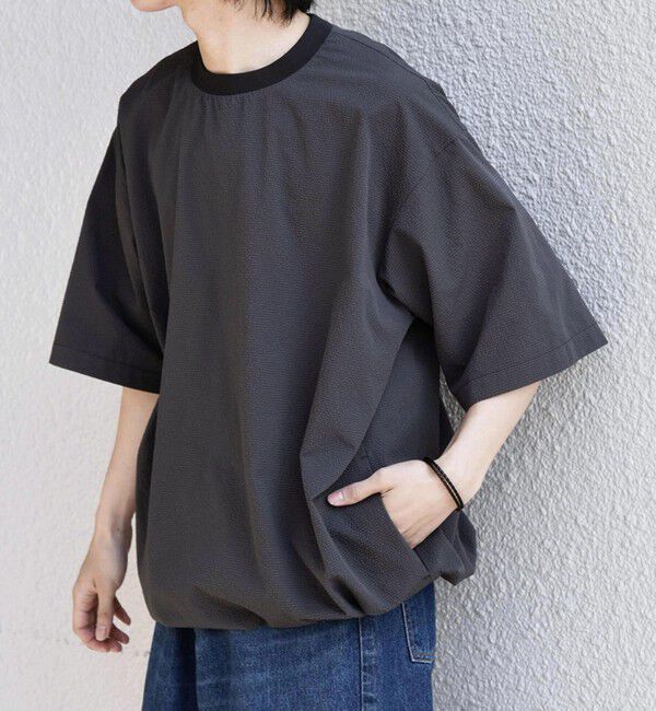 SHIPS any「SHIPS any:〈撥水/軽量/ストレッチ〉SOLOTEX(R)  シアサッカー スピンドル Tシャツ ◇」|Tシャツ・カットソー|チャコールグレー
