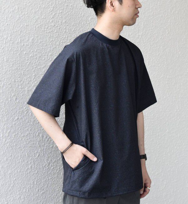 SHIPS any「SHIPS any:〈撥水/軽量/ストレッチ〉SOLOTEX(R)  シアサッカー スピンドル Tシャツ ◇」|Tシャツ・カットソー|ダークブルー