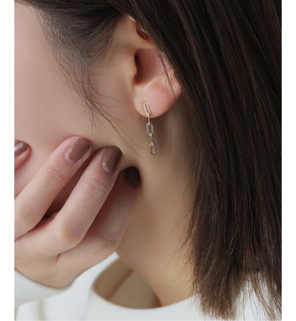 Lilas by Spick&Span「プレイドクリップチェーンピアス K10（両耳）」|ピアス|
