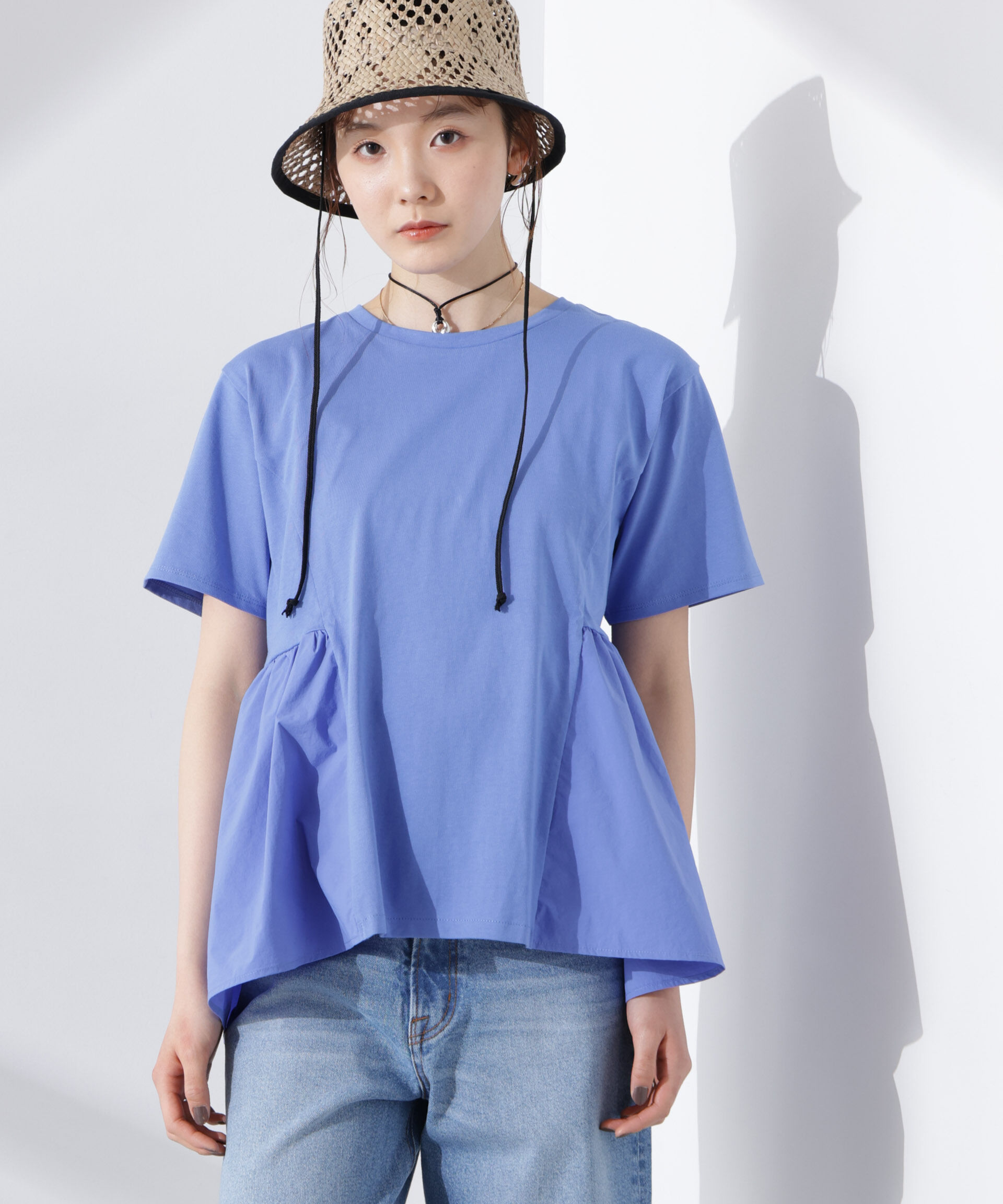 NANO universe「布帛コンビギャザー切替カットトップス」|Tシャツ・カットソー|