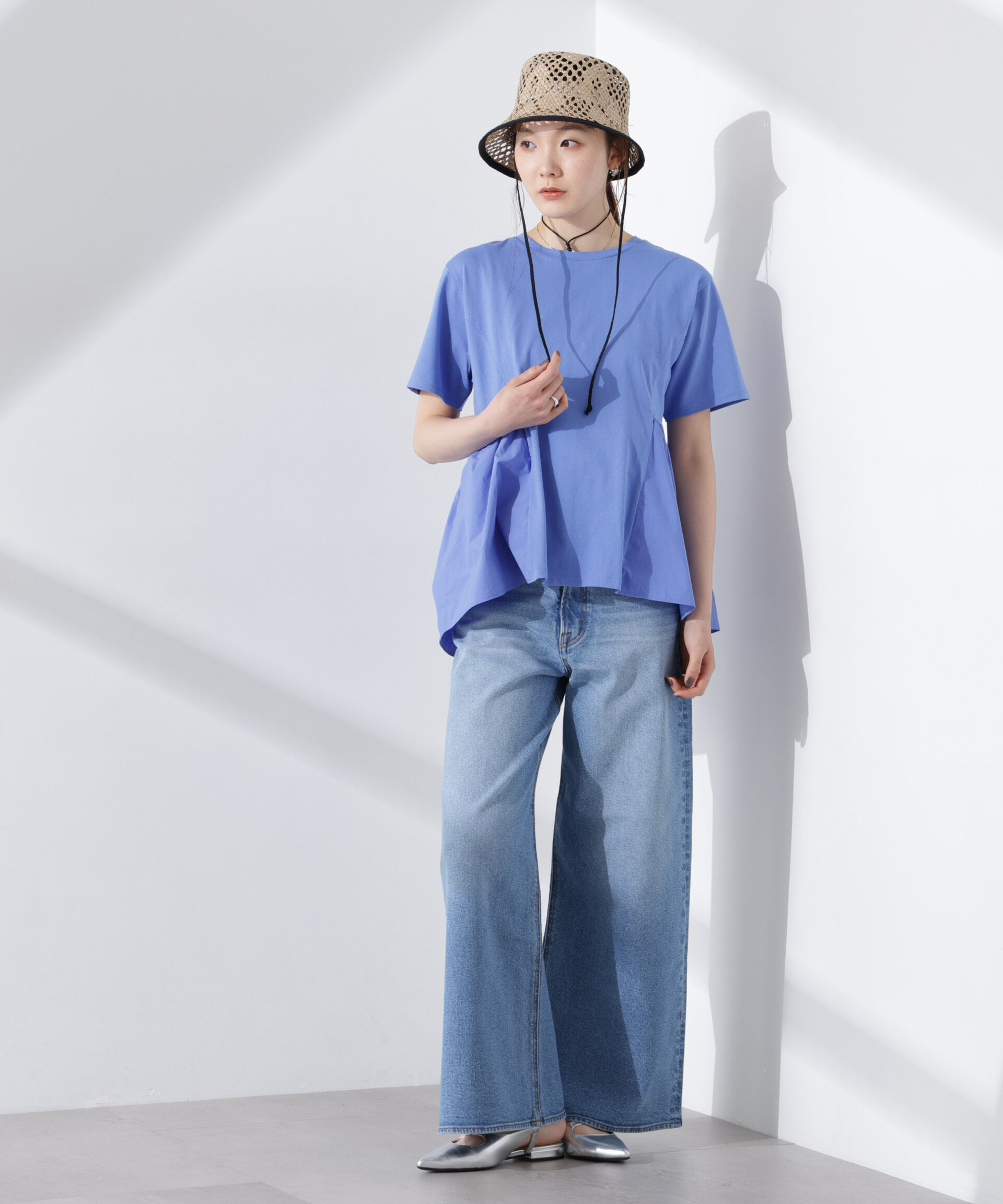 NANO universe「布帛コンビギャザー切替カットトップス」|Tシャツ・カットソー|