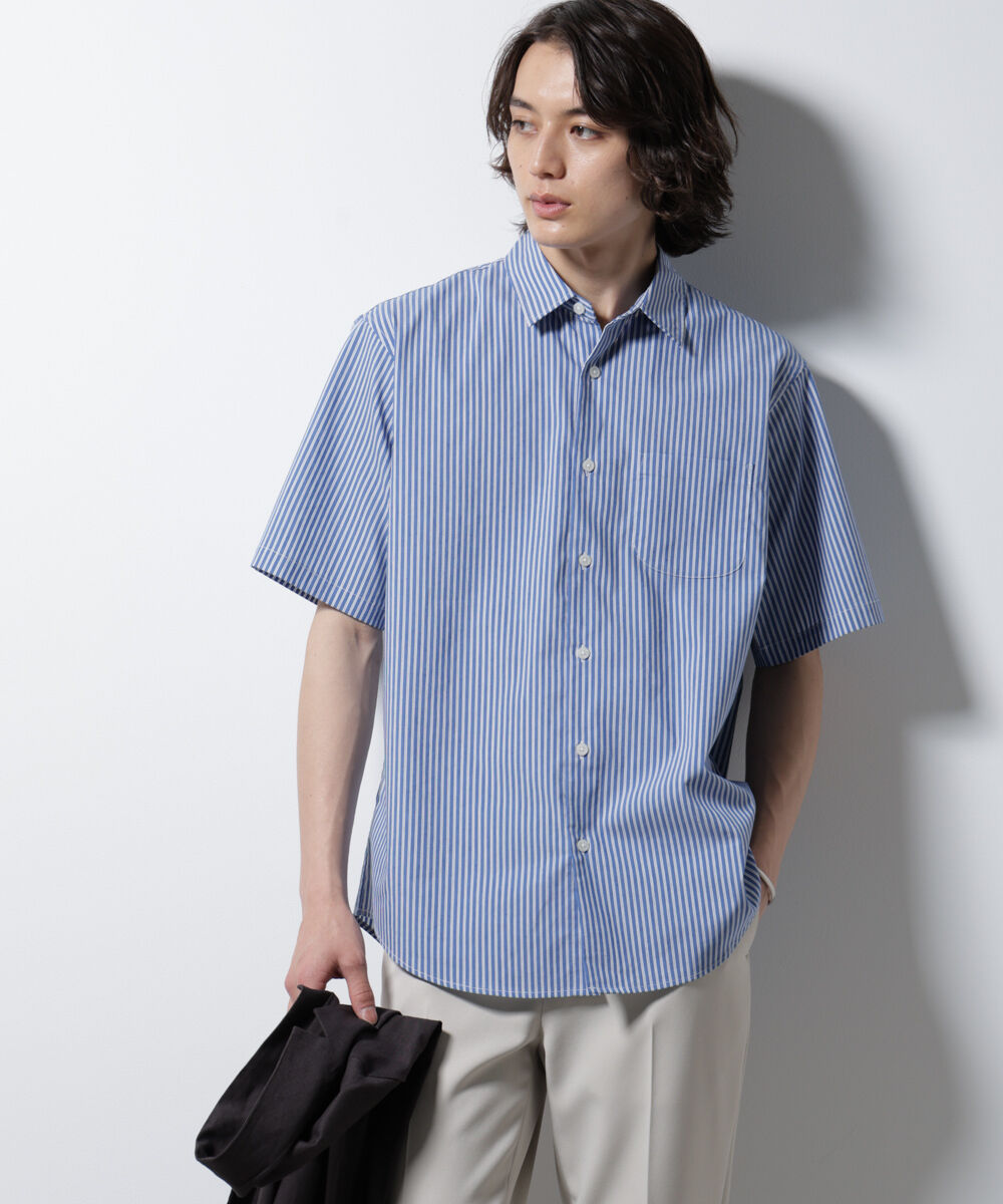 NANO universe「「ICE FLOW LINEN」バリエーションシャツ 半袖」|シャツ・ブラウス|ブルー