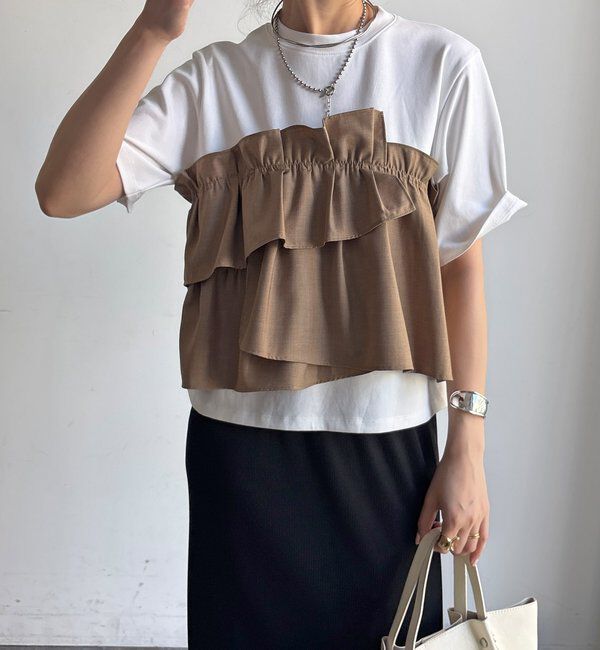  「【WEB限定/セットアップ可能】フリルビスチェドッキングTEE」|Tシャツ・カットソー|ベージュ