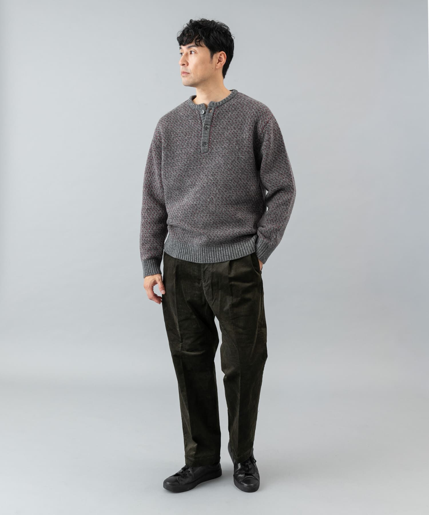 URBAN RESEARCH ROSSO「『XLサイズあり』バーズアイ柄ヘンリーネックニット」|ニット・セーター|