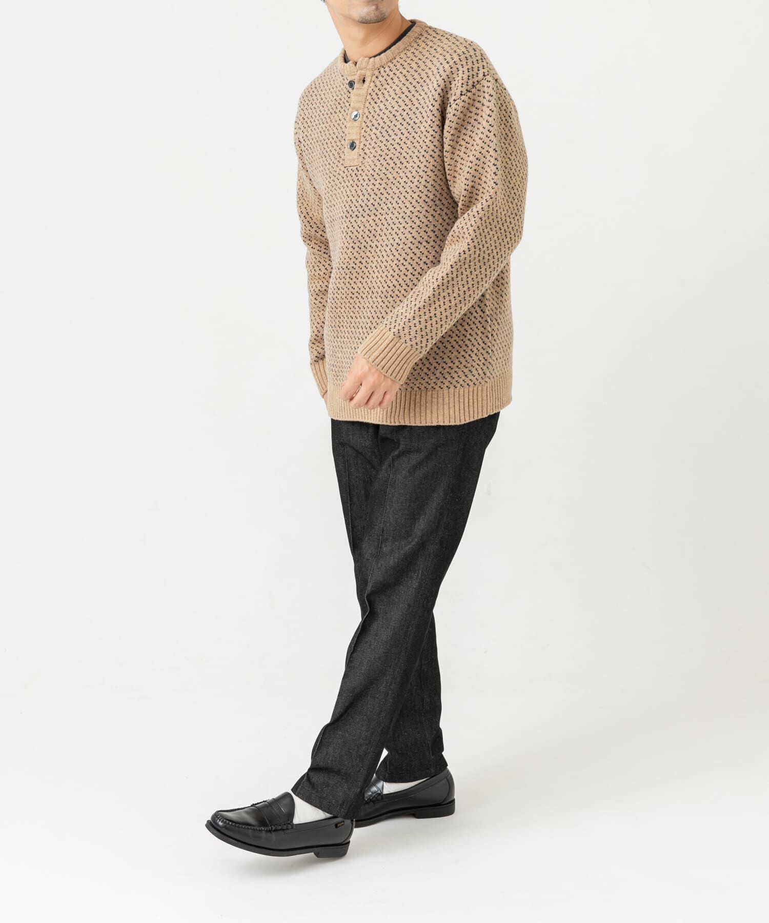 URBAN RESEARCH ROSSO「『XLサイズあり』バーズアイ柄ヘンリーネックニット」|ニット・セーター|