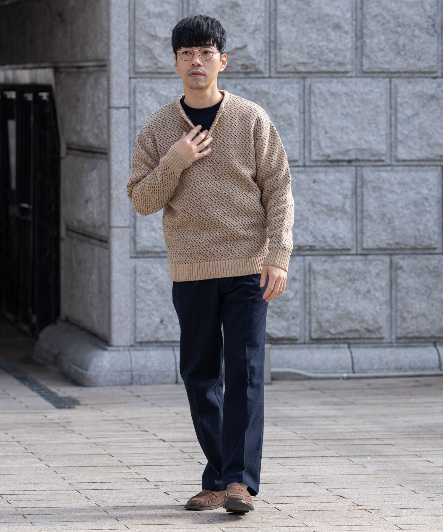 URBAN RESEARCH ROSSO「『XLサイズあり』バーズアイ柄ヘンリーネックニット」|ニット・セーター|