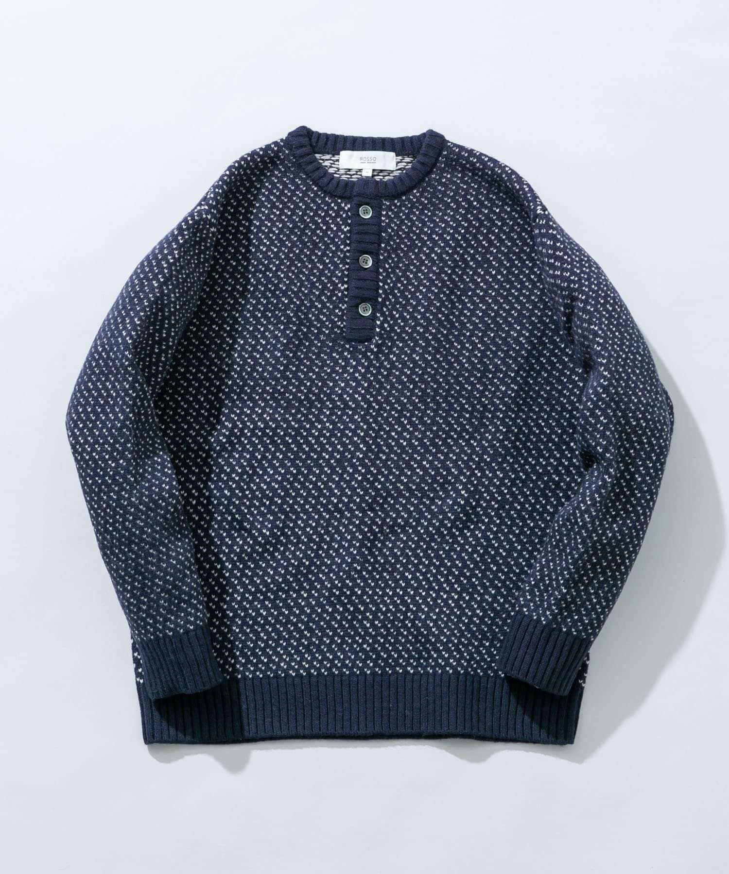 URBAN RESEARCH ROSSO「『XLサイズあり』バーズアイ柄ヘンリーネックニット」|ニット・セーター|ネイビー