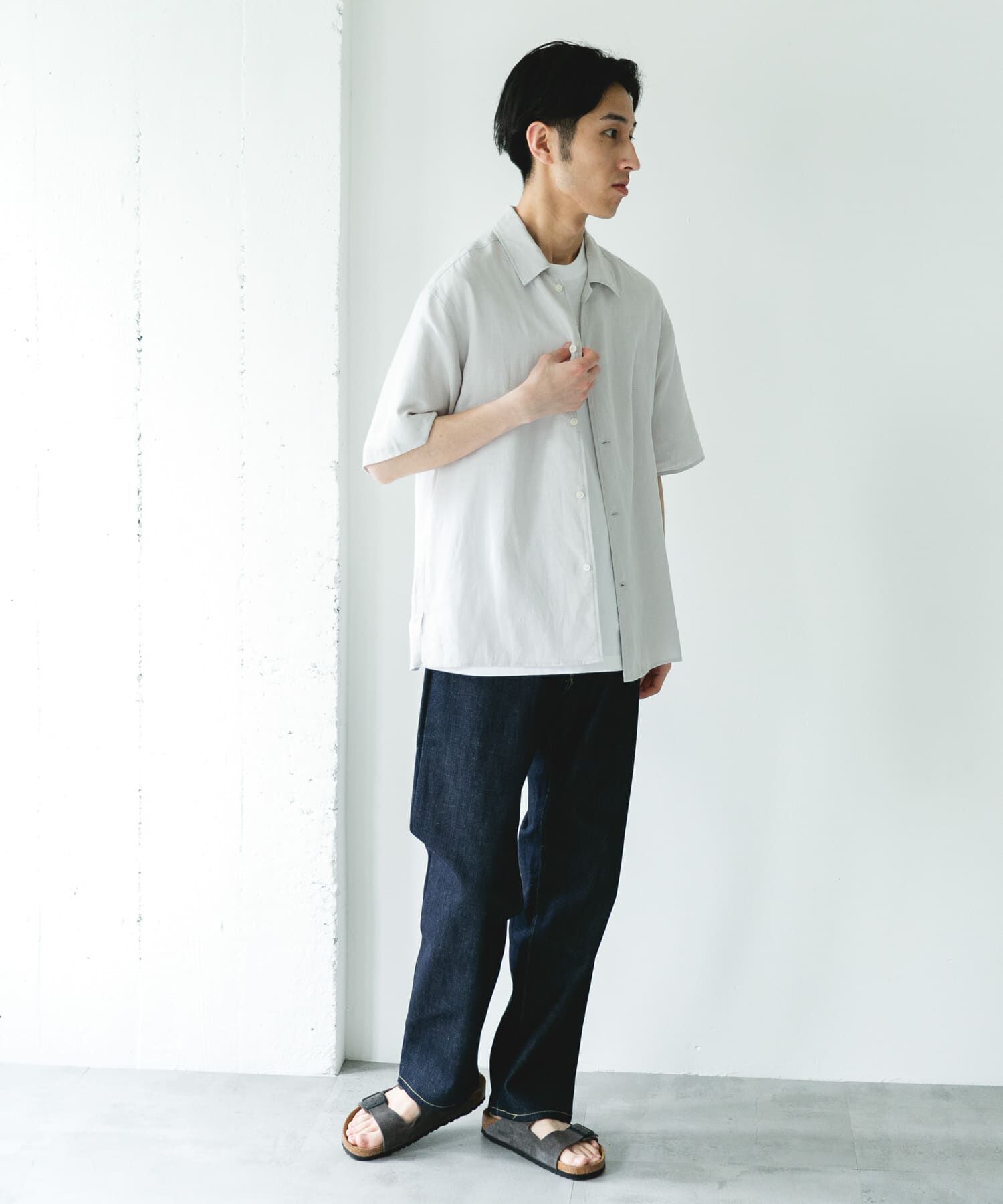 URBAN RESEARCH DOORS「カバーリングリネン キャンプカラーシャツ」|シャツ・ブラウス|