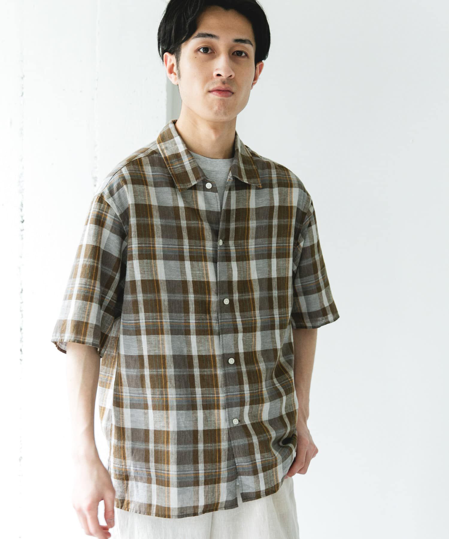 URBAN RESEARCH DOORS「カバーリングリネン キャンプカラーシャツ」|シャツ・ブラウス|