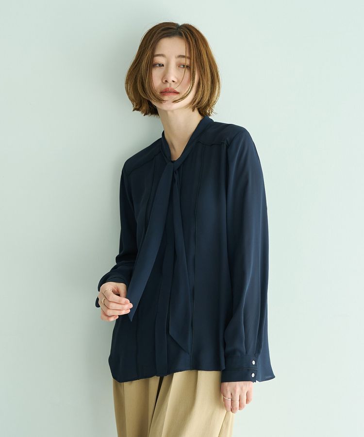 YECCA VECCA「配色ラインボウタイブラウス」|シャツ・ブラウス|Navy