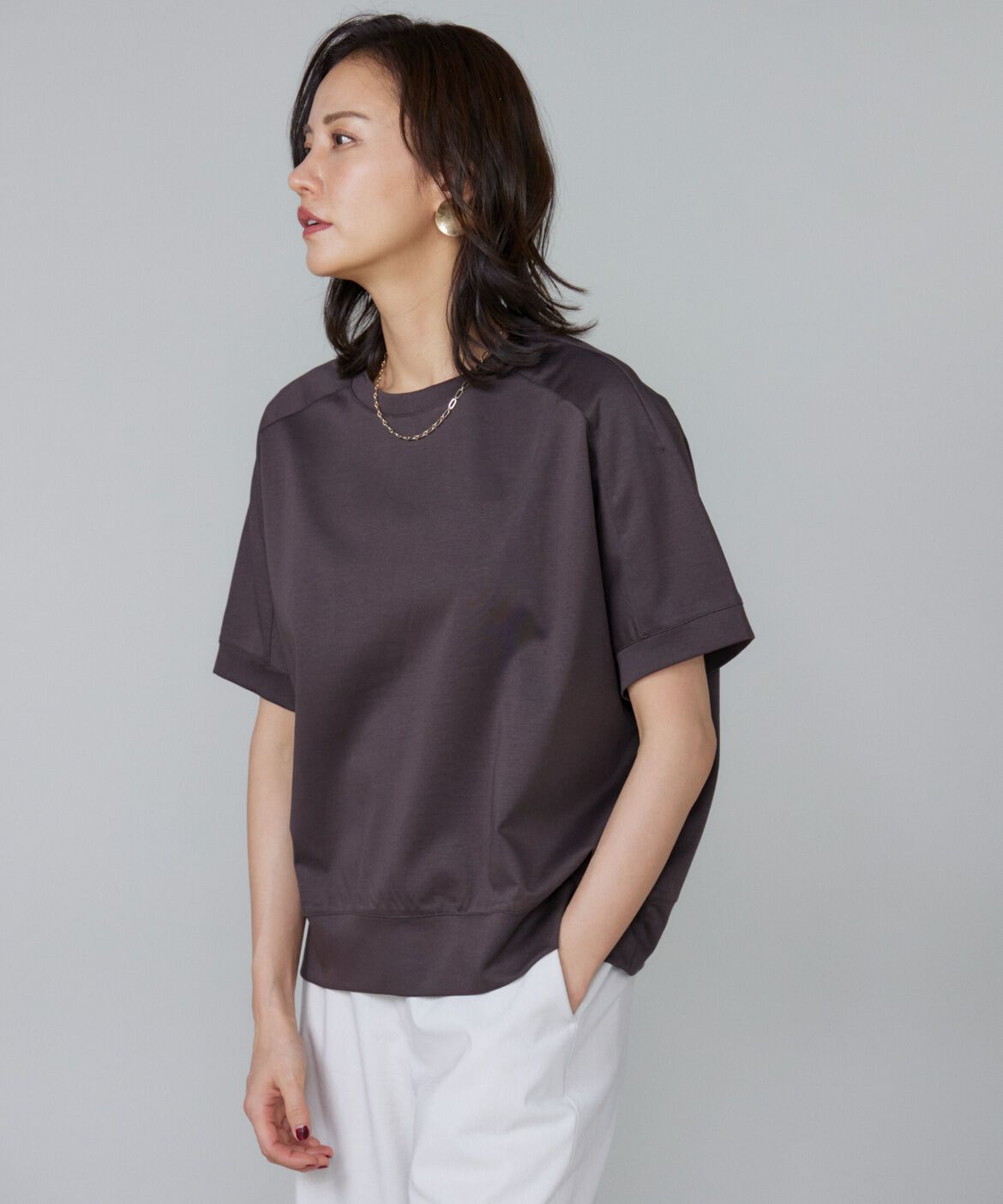 7-IDconcept.「《大きいサイズ》ヨーク切替ハイネックプルオーバー」|Tシャツ・カットソー|