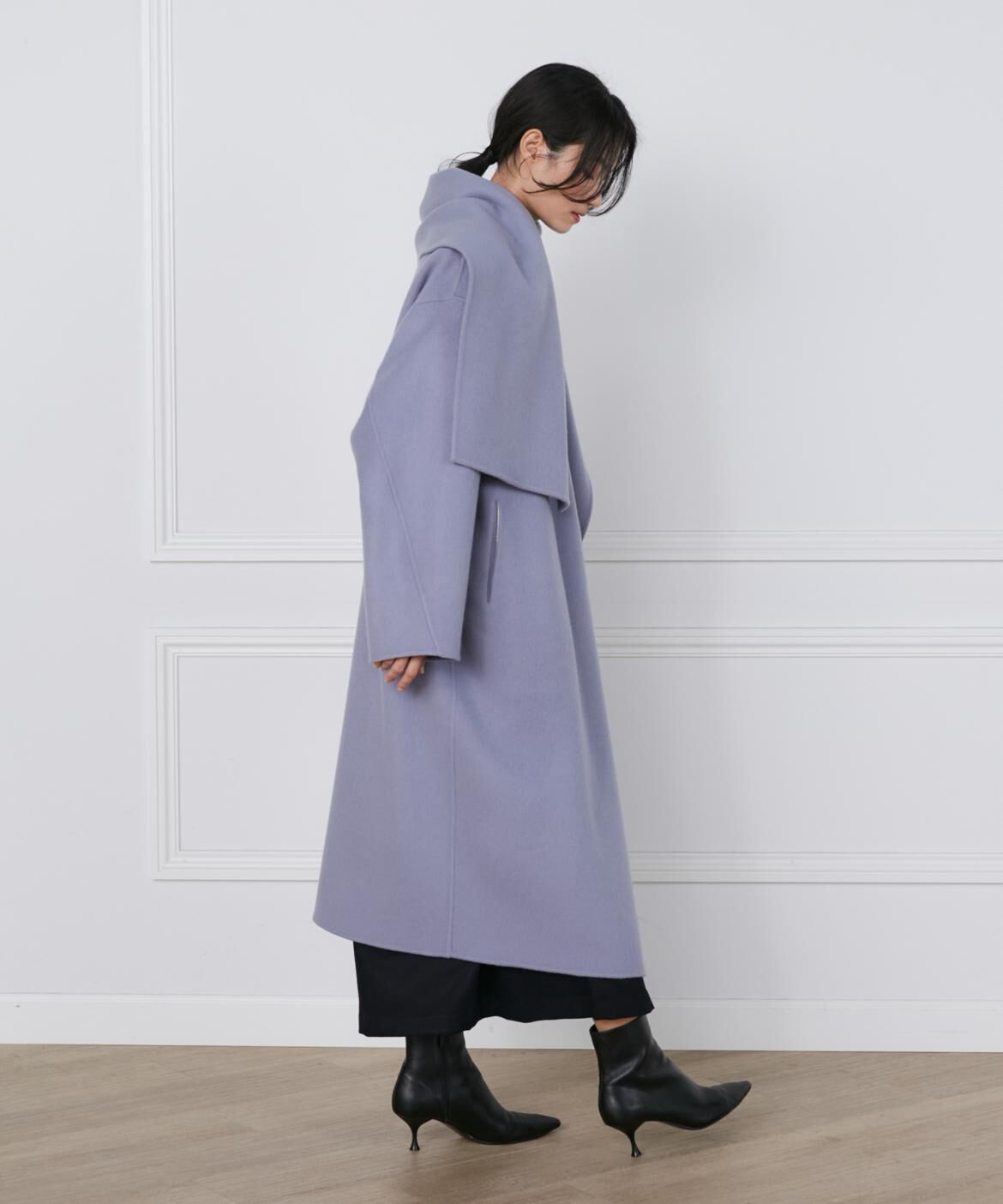 INED「《大きいサイズ》ストール風ラップリバーコート《la veille by SUPERIOR CLOSET》」|ステンカラーコート|