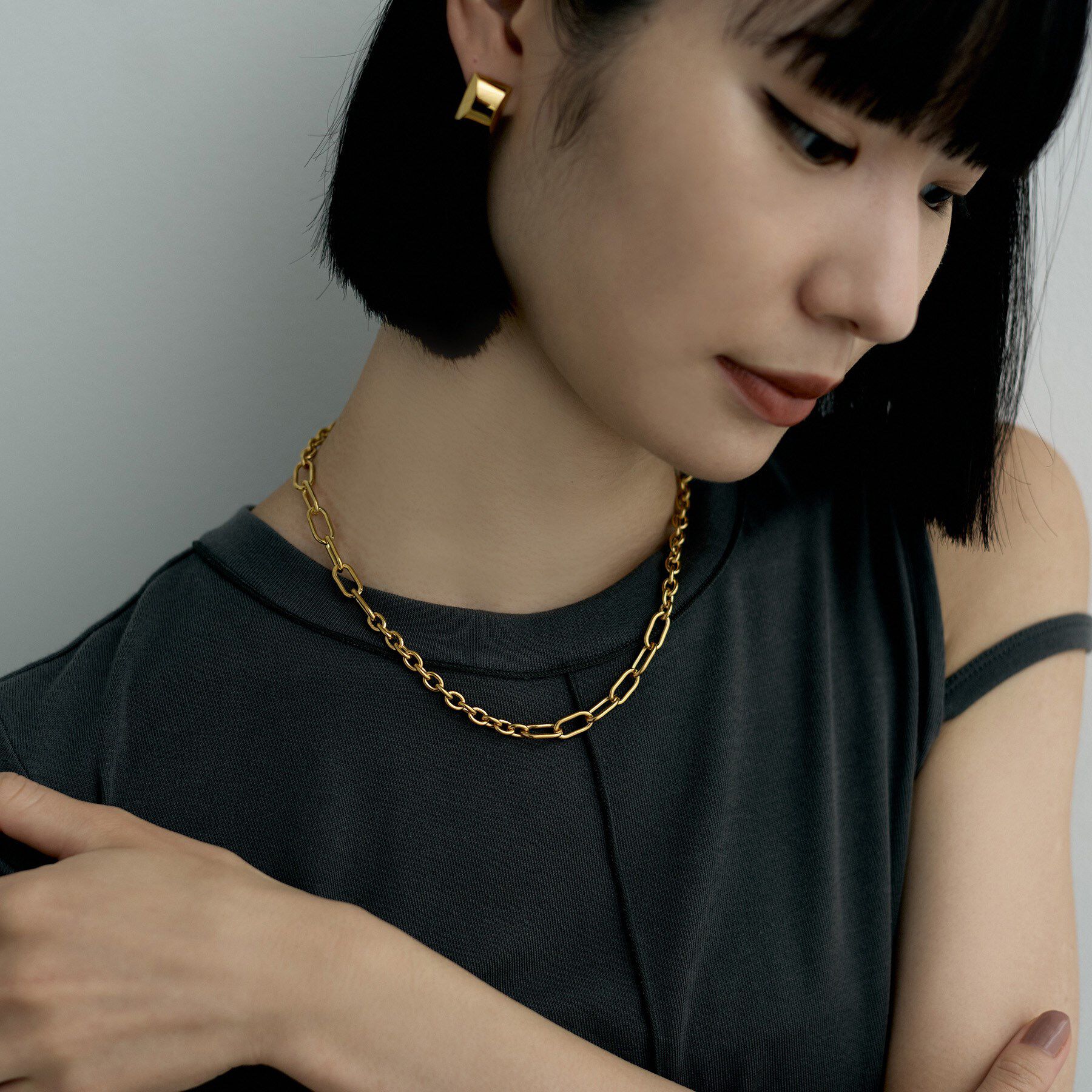 COCOSHNIK ONKITSCH「シルバー オルタネートチェーン ケーブル・オーバルネックレス GP」|ネックレス|